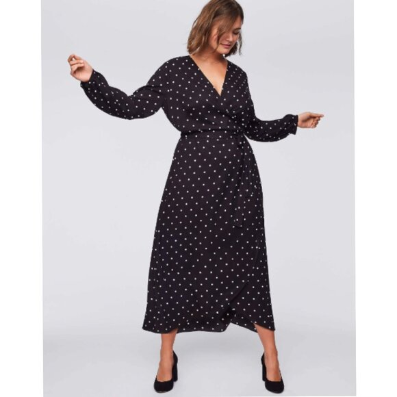 Loft Plus Black and White Polka Dot Wrap Dress - Picture 1 of 5